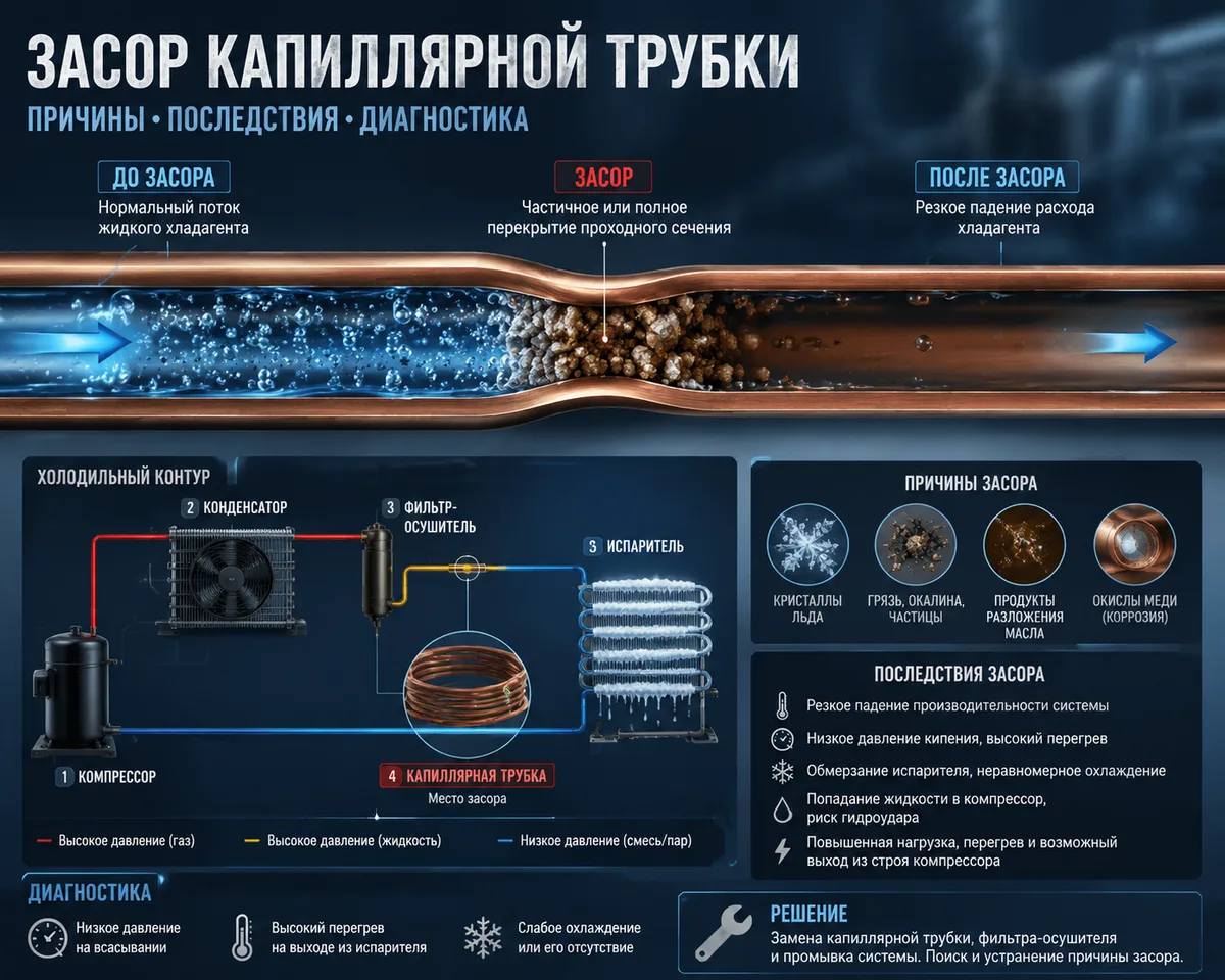 Засоры капиллярных трубок в бытовых холодильниках: диагностика, устранение, промывка