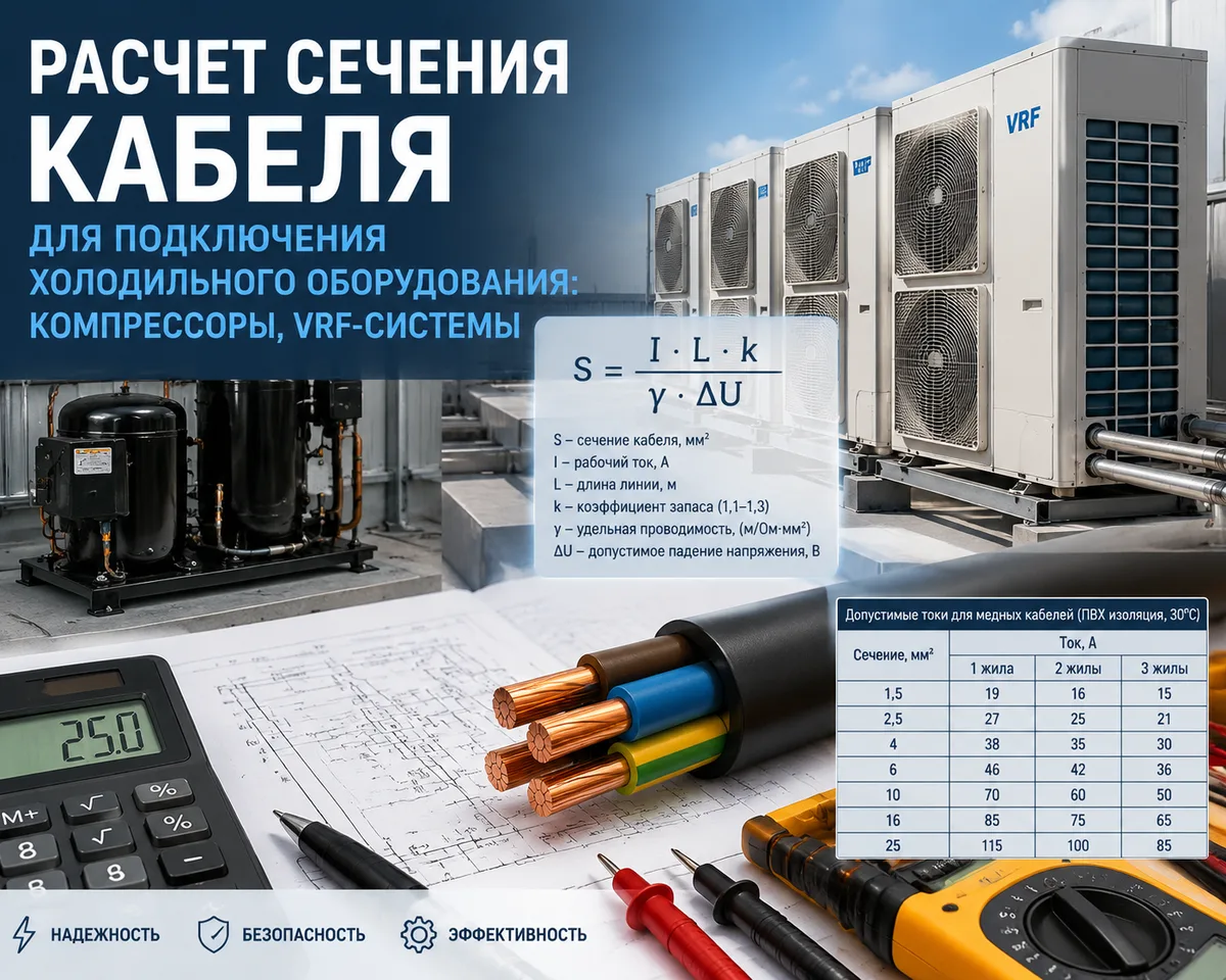 Расчет сечения кабеля для подключения холодильного оборудования: компрессоры, VRF-системы